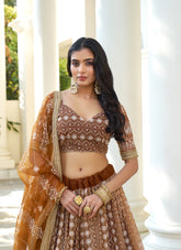 Momentous Looking Partywear Lehenga Choli in Brown Colour